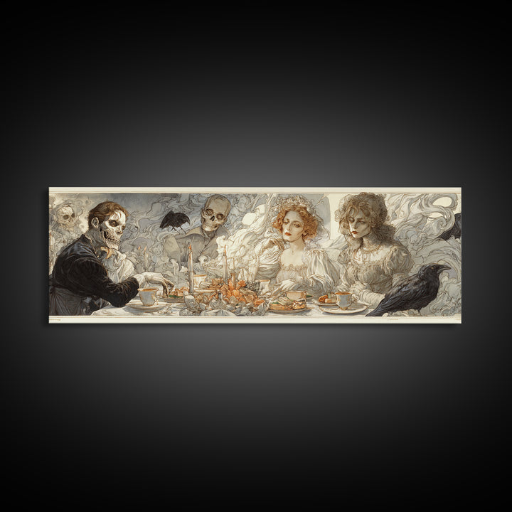 The Zombie Picnic, Symbolist Death Art, Extra Wide Wall Art, Dark Halloween Decor, Canvas Print, Halloween Wall Art