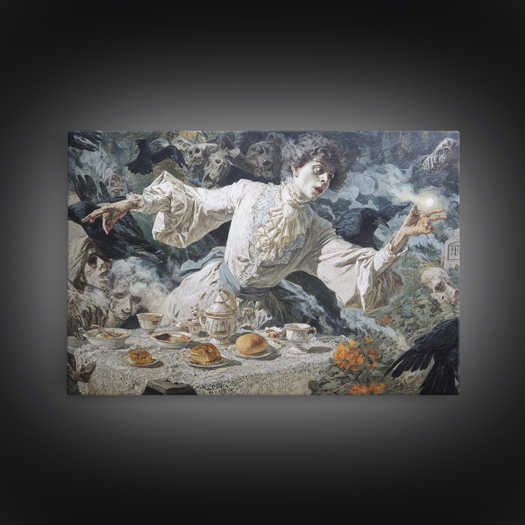 The Zombie Picnic, Symbolist Etching Art, Landscape Wall Art, Gothic Horror Wall Art, Canvas Print, Halloween Wall Art, Dark Fantasy Art
