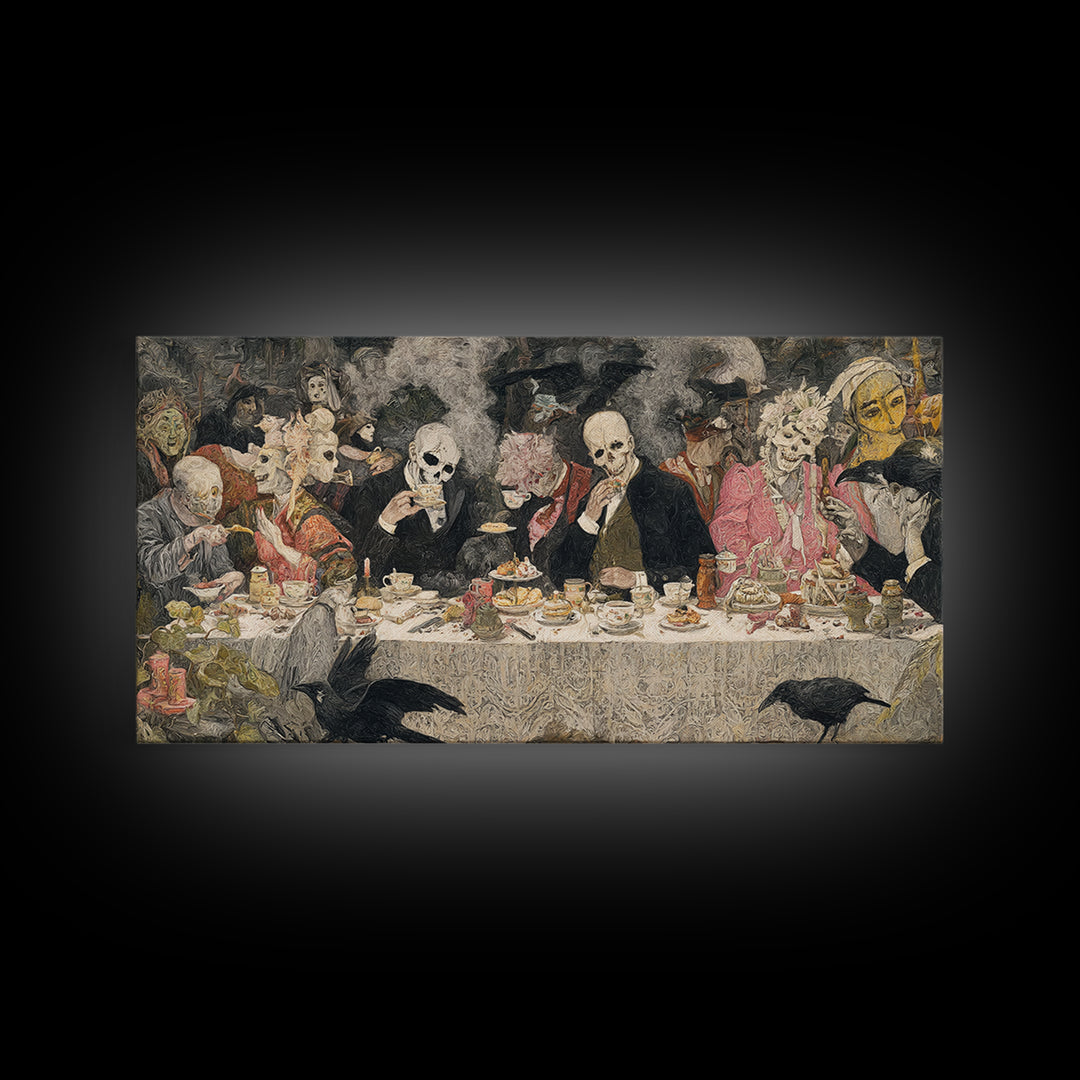 The Zombie Picnic, Grotesque Carnival Art, Wide Panoramic Art, Dark Fantasy Wall Art, Framed Canvas Print, Halloween Wall Art