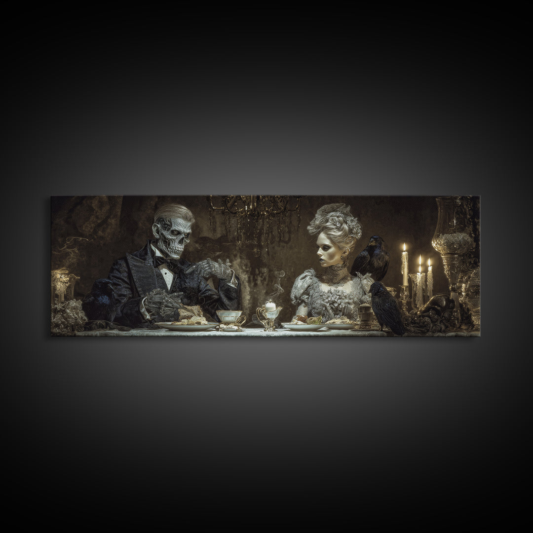 The Zombie Picnic, Biomechanical Horror Art, Extra Wide Wall Art, Dark Halloween Decor, Canvas Print, Halloween Wall Art