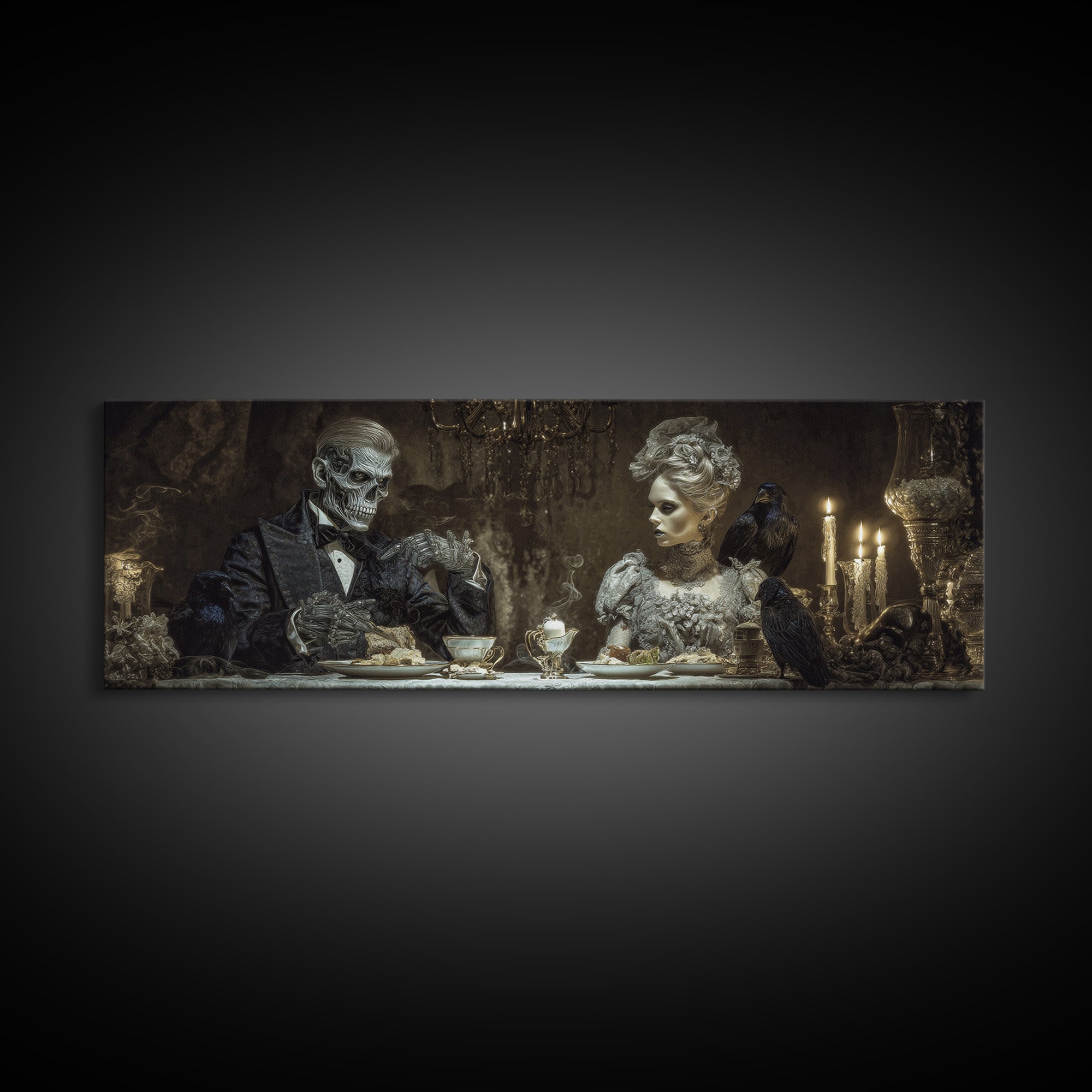 The Zombie Picnic, Biomechanical Horror Art, Extra Wide Wall Art, Dark Halloween Decor, Canvas Print, Halloween Wall Art