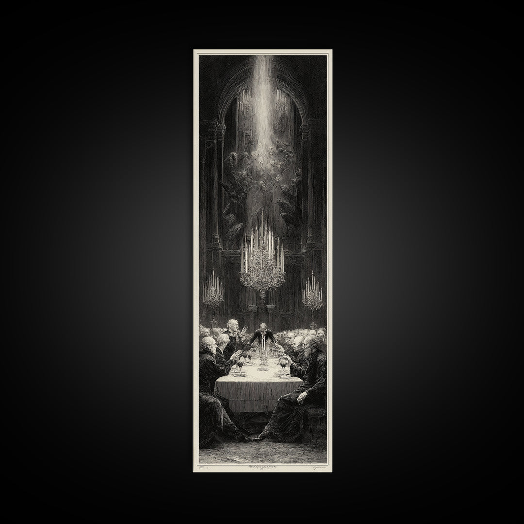The Vampire Banquet, Gothic Engraving Art, Tall Narrow Wall Art, Dark Fantasy Wall Art, Framed Canvas Print, Halloween Wall Art