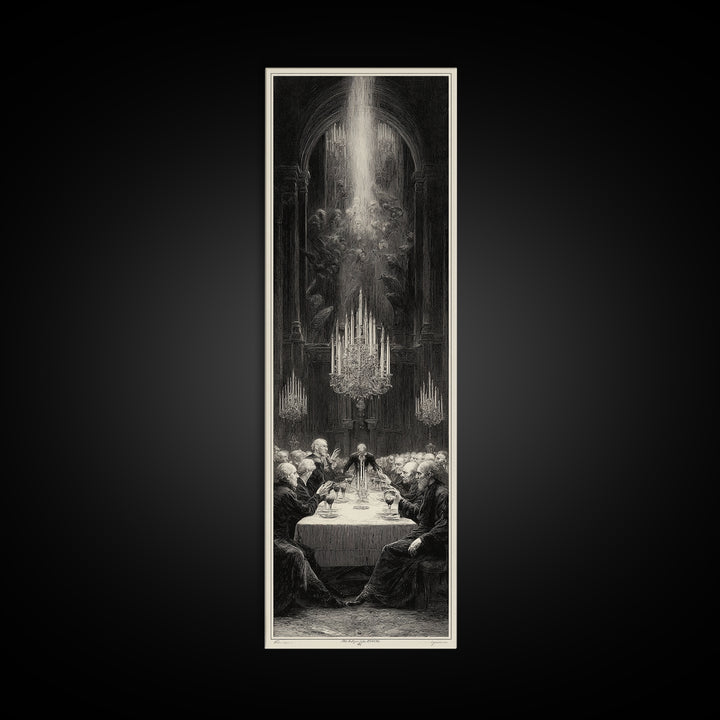 The Vampire Banquet, Gothic Engraving Art, Tall Narrow Wall Art, Dark Fantasy Wall Art, Framed Canvas Print, Halloween Wall Art