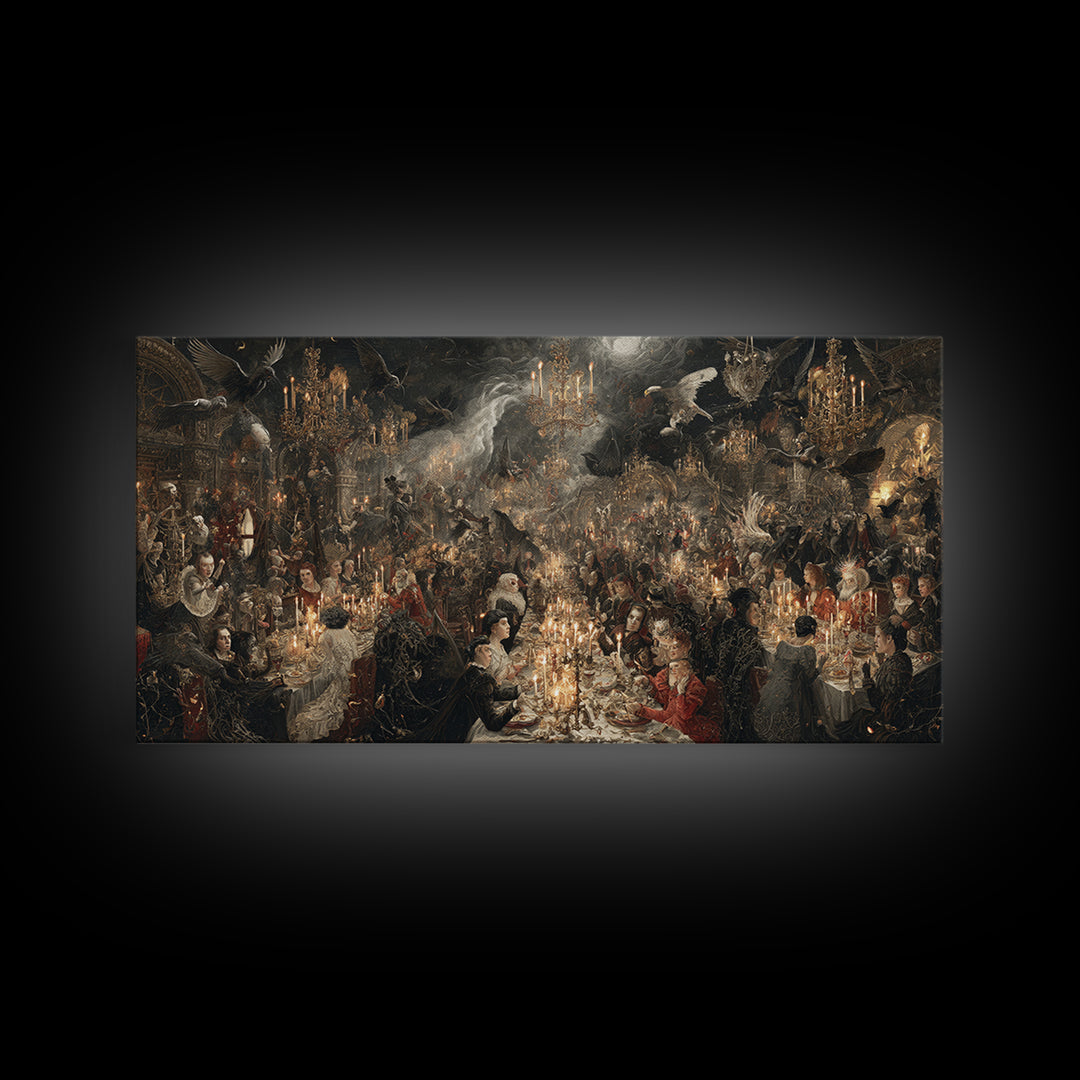 The Vampire Banquet, Medieval Grotesque Art, Wide Panoramic Art, Macabre Wall Art, Canvas Print, Halloween Wall Art