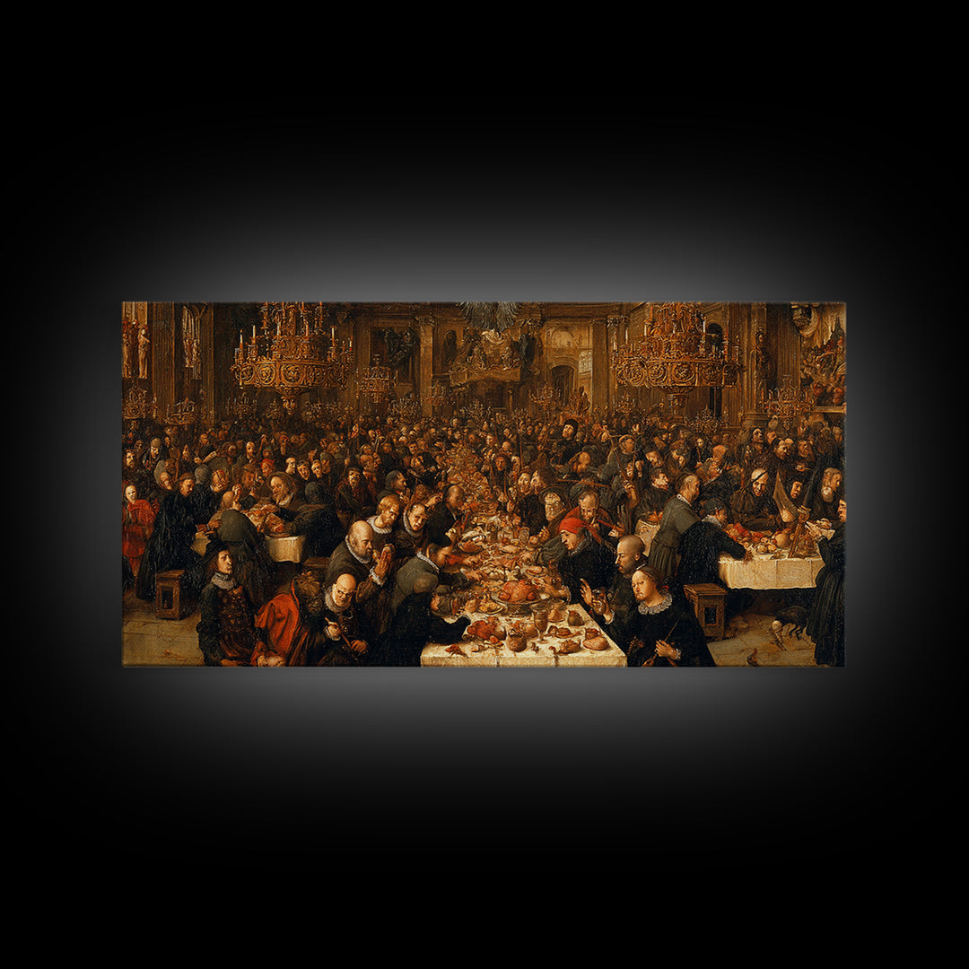 The Vampire Banquet, Northern Renaissance Horror, Wide Panoramic Art, Dark Halloween Decor, Canvas Print, Halloween Wall Art