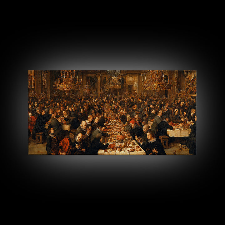 The Vampire Banquet, Northern Renaissance Horror, Wide Panoramic Art, Dark Halloween Decor, Canvas Print, Halloween Wall Art