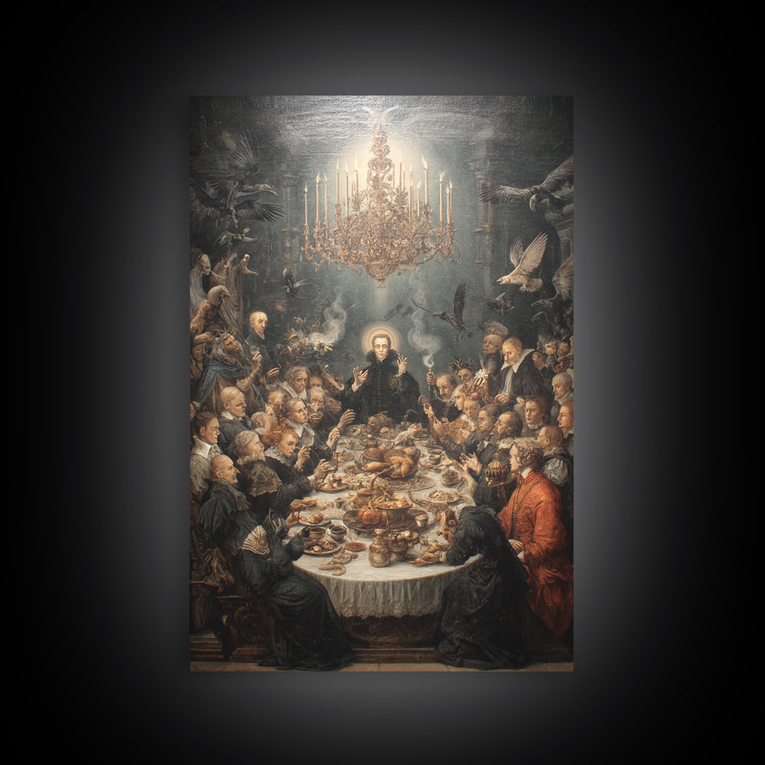 The Vampire Banquet, Dark Renaissance Art, Vertical Wall Art, Macabre Wall Art, Framed Canvas Print, Halloween Wall Art