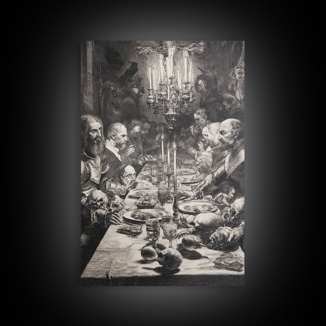 The Vampire Banquet, Renaissance Engraving Art, Vertical Wall Art, Dark Halloween Decor, Canvas Print, Halloween Wall Art, Horror Wall Art