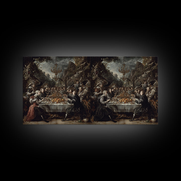 The Vampire Banquet, Baroque Witchcraft Art, Wide Panoramic Art, Dark Fantasy Wall Art, Framed Canvas Print, Halloween Wall Art