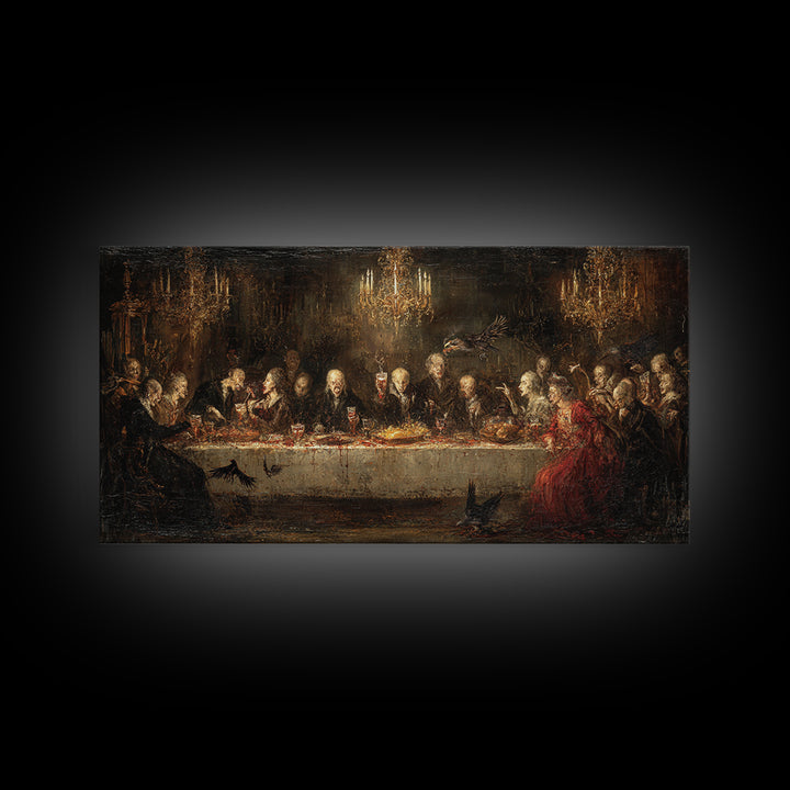 The Vampire Banquet, Dark Romantic Horror Art, Wide Panoramic Art, Dark Halloween Decor, Framed Canvas Print, Halloween Wall Art