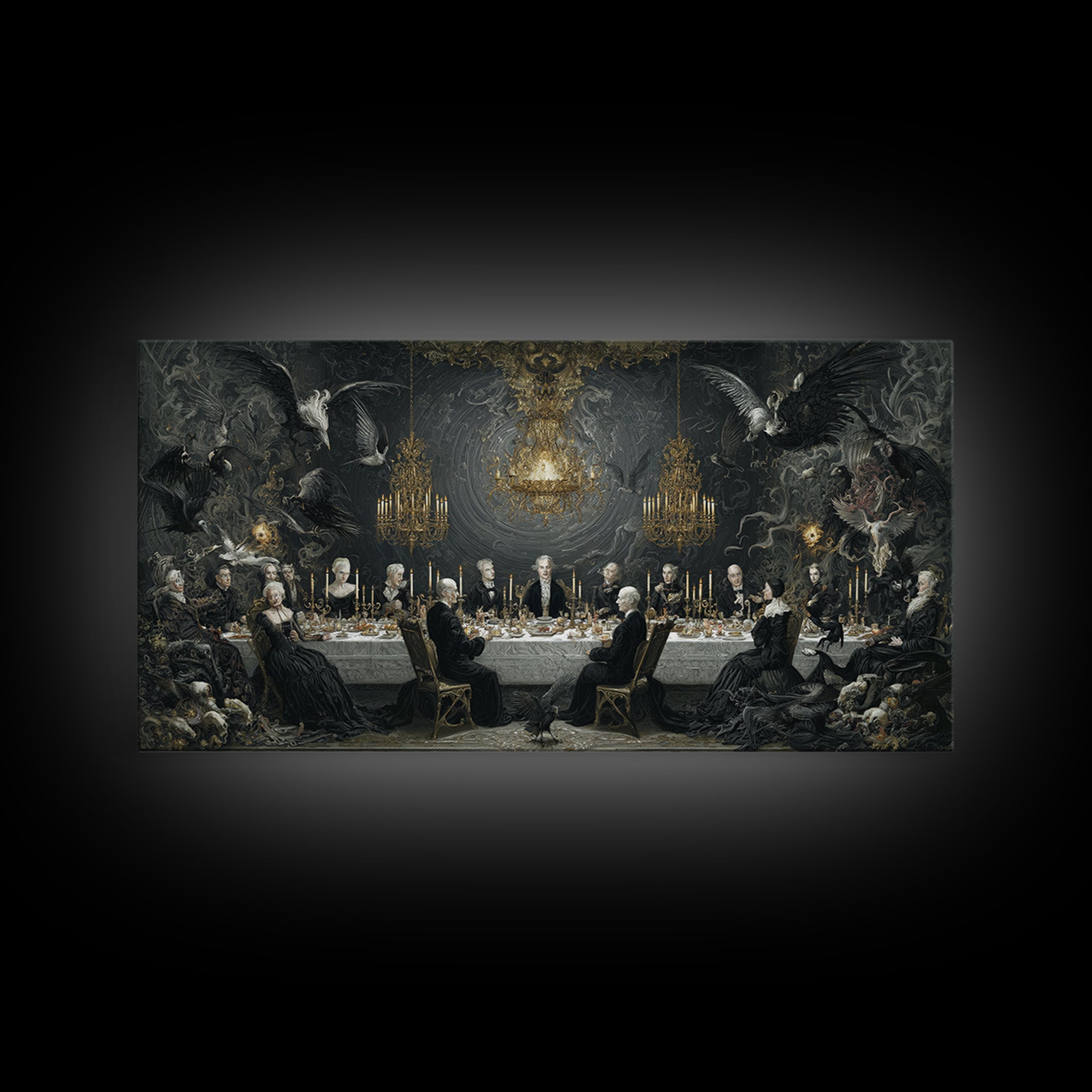 The Vampire Banquet, Visionary Gothic Art, Wide Panoramic Art, Dark Fantasy Wall Art, Canvas Print, Halloween Wall Art