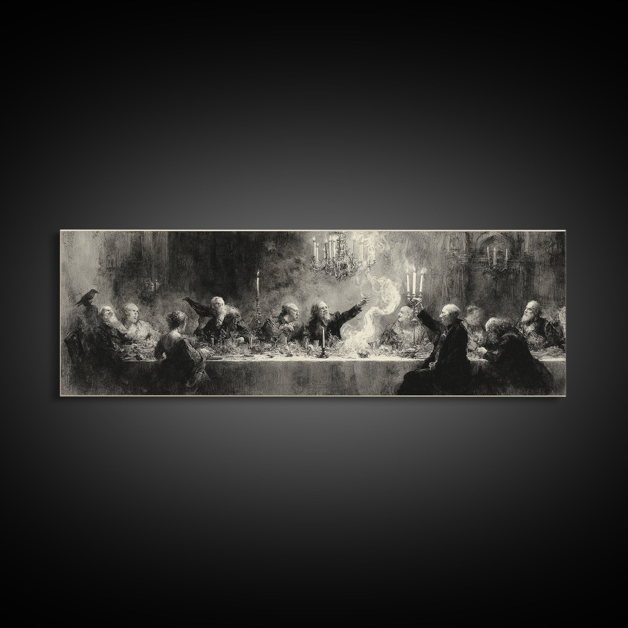 The Vampire Banquet, Symbolist Dream Art, Extra Wide Wall Art, Dark Fantasy Wall Art, Canvas Print, Halloween Wall Art