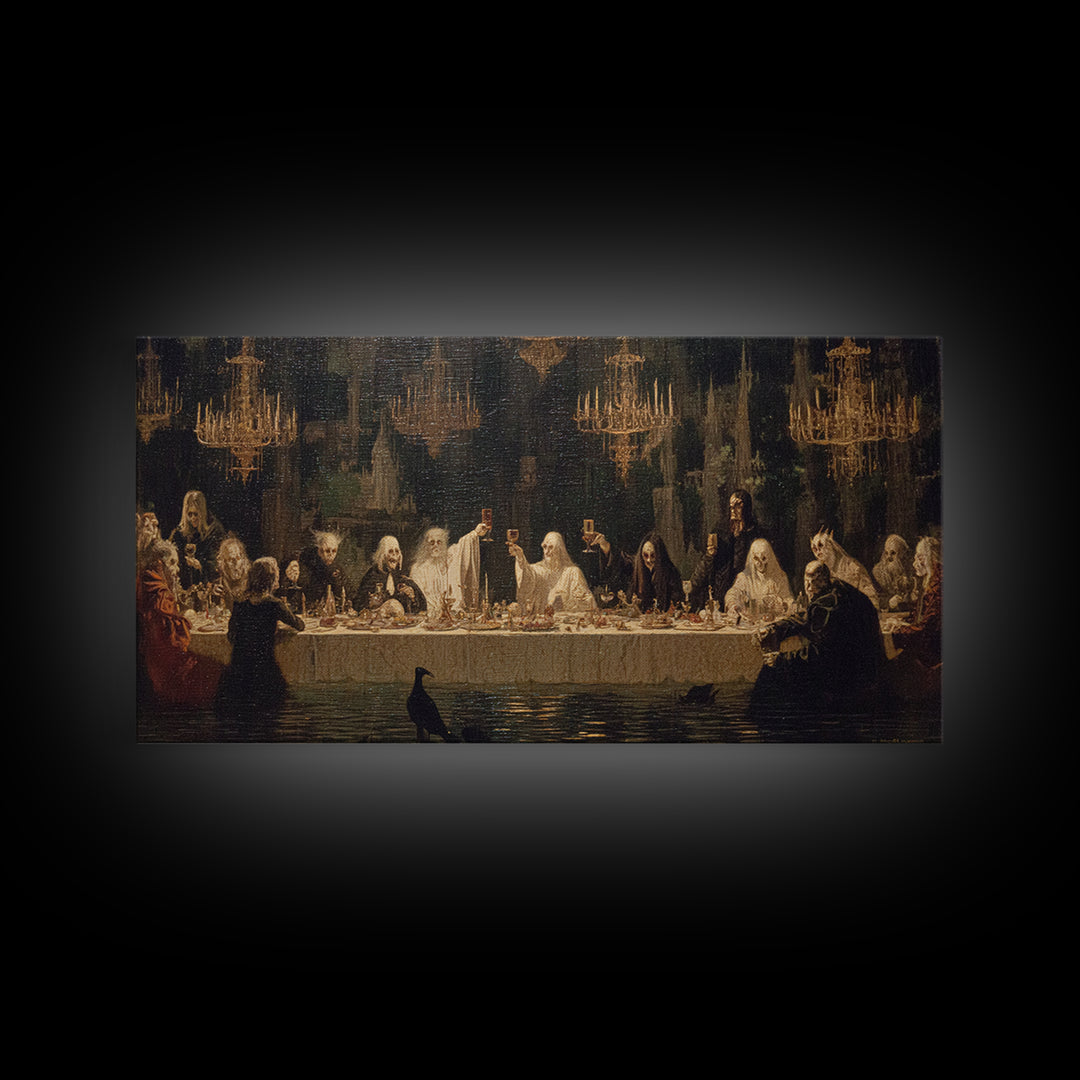 The Vampire Banquet, Symbolist Gothic Landscape, Wide Panoramic Art, Dark Halloween Decor, Canvas Print, Halloween Wall Art