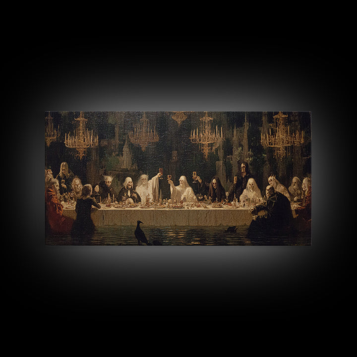 The Vampire Banquet, Symbolist Gothic Landscape, Wide Panoramic Art, Dark Halloween Decor, Canvas Print, Halloween Wall Art