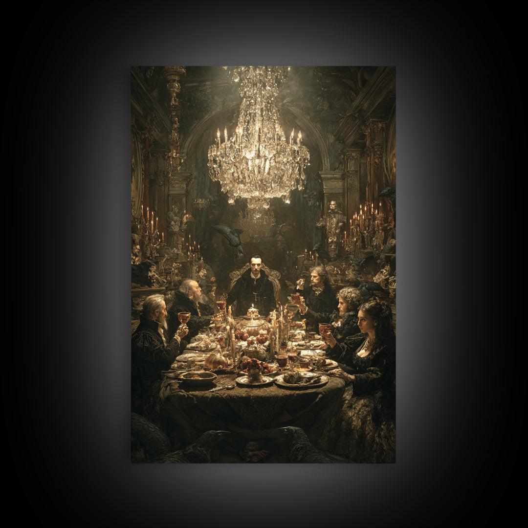 The Vampire Banquet, Ornate Symbolist Art, Vertical Wall Art, Dark Halloween Decor, Canvas Print, Halloween Wall Art