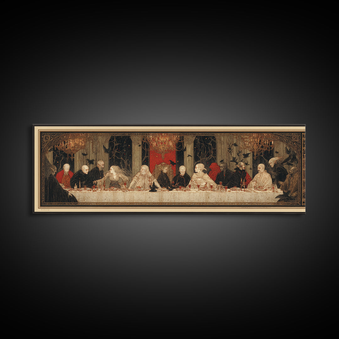 The Vampire Banquet, Symbolist Death Art, Extra Wide Wall Art, Dark Halloween Decor, Framed Canvas Print, Halloween Wall Art