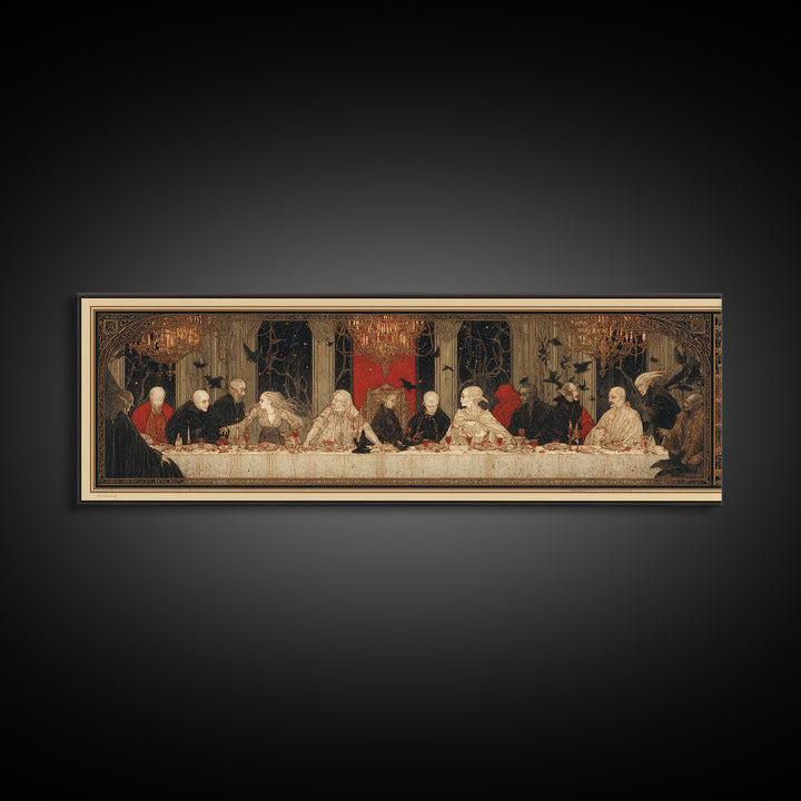 The Vampire Banquet, Symbolist Death Art, Extra Wide Wall Art, Dark Halloween Decor, Framed Canvas Print, Halloween Wall Art