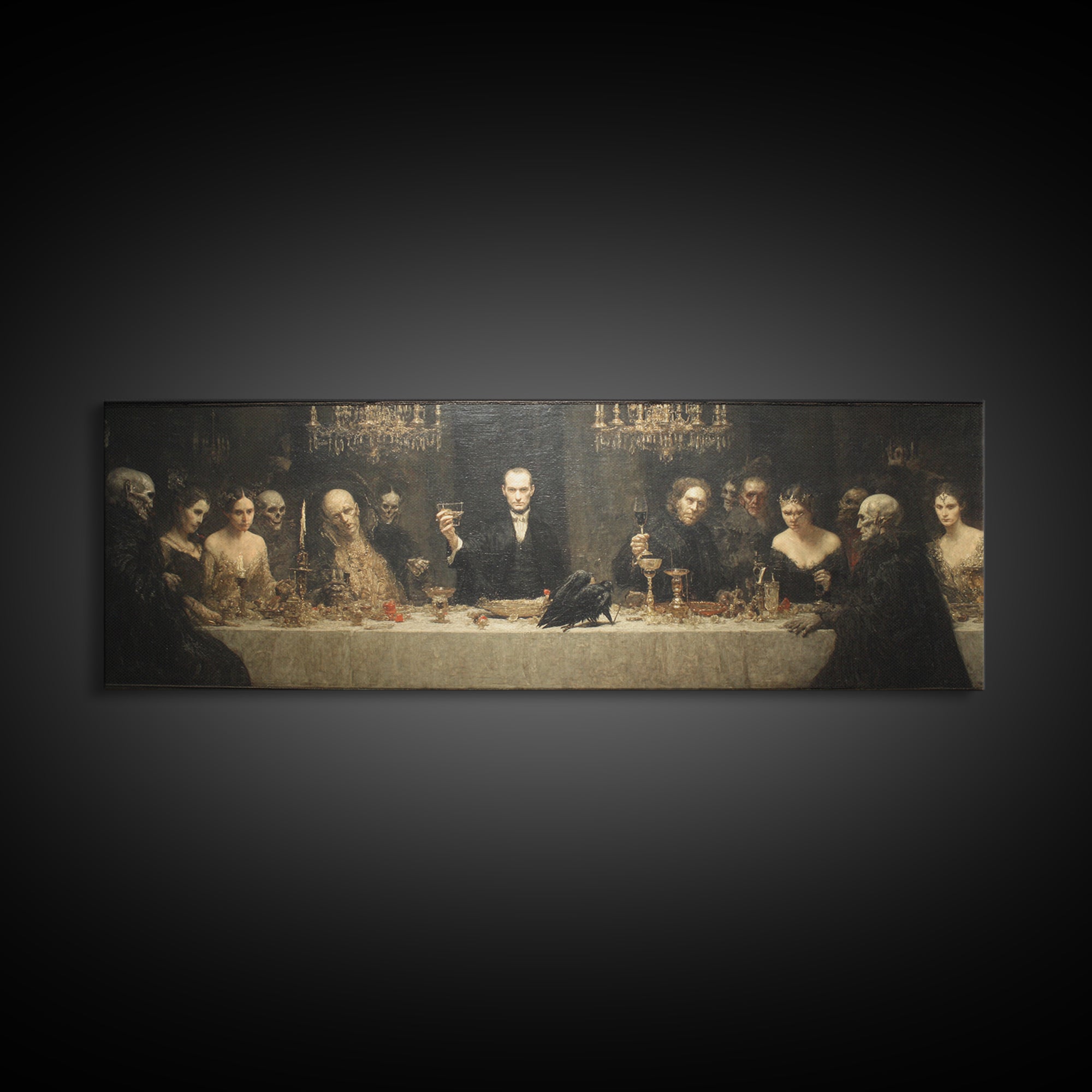 The Vampire Banquet, Dark Symbolist Art, Extra Wide Wall Art, Dark Halloween Decor, Framed Canvas Print, Halloween Wall Art