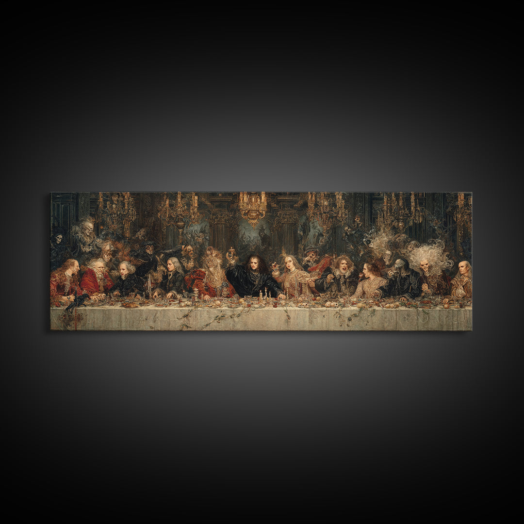 The Vampire Banquet, Symbolist Etching Art, Extra Wide Wall Art, Dark Halloween Decor, Canvas Print, Halloween Wall Art