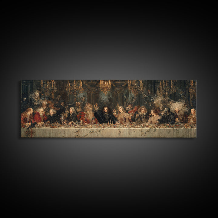 The Vampire Banquet, Symbolist Etching Art, Extra Wide Wall Art, Dark Halloween Decor, Canvas Print, Halloween Wall Art