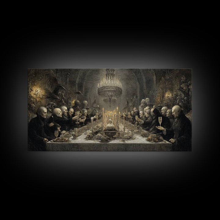 The Vampire Banquet, Expressionist Nightmare Art, Wide Panoramic Art, Dark Fantasy Wall Art, Framed Canvas Print, Halloween Wall Art
