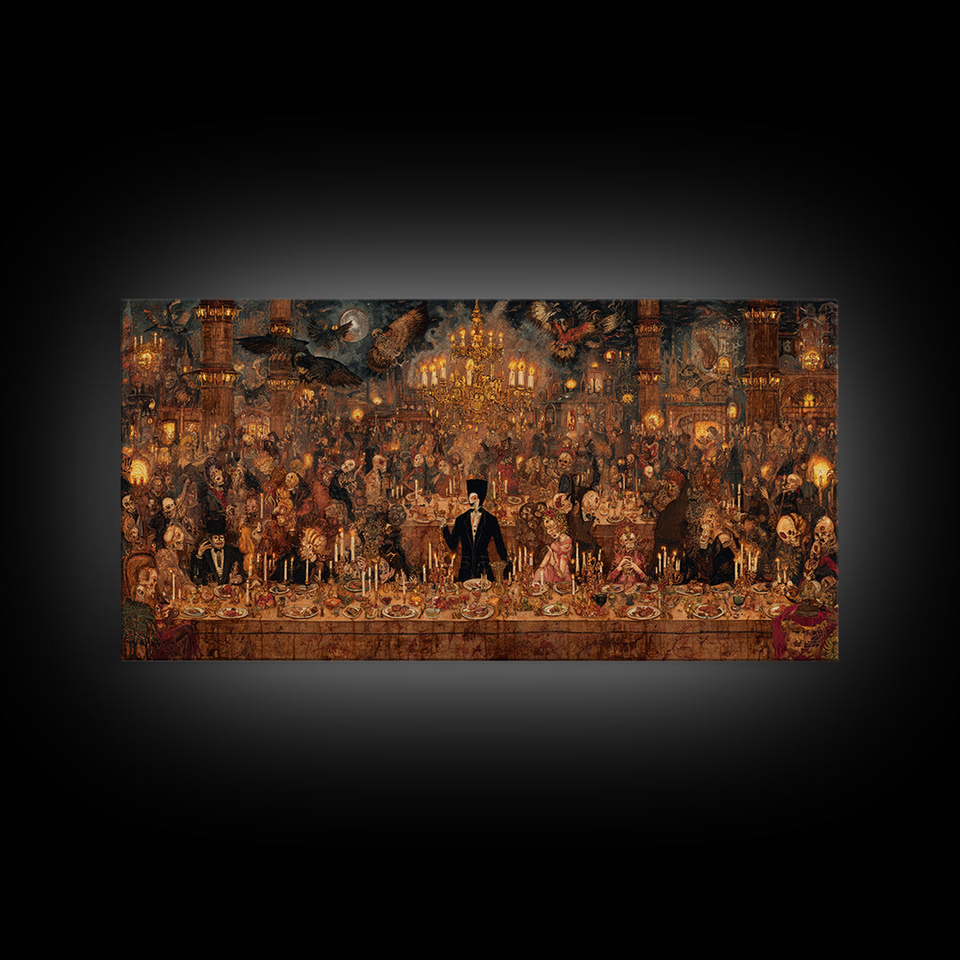 The Vampire Banquet, Grotesque Carnival Art, Wide Panoramic Art, Dark Halloween Decor, Canvas Print, Halloween Wall Art, Spooky Wall Decor