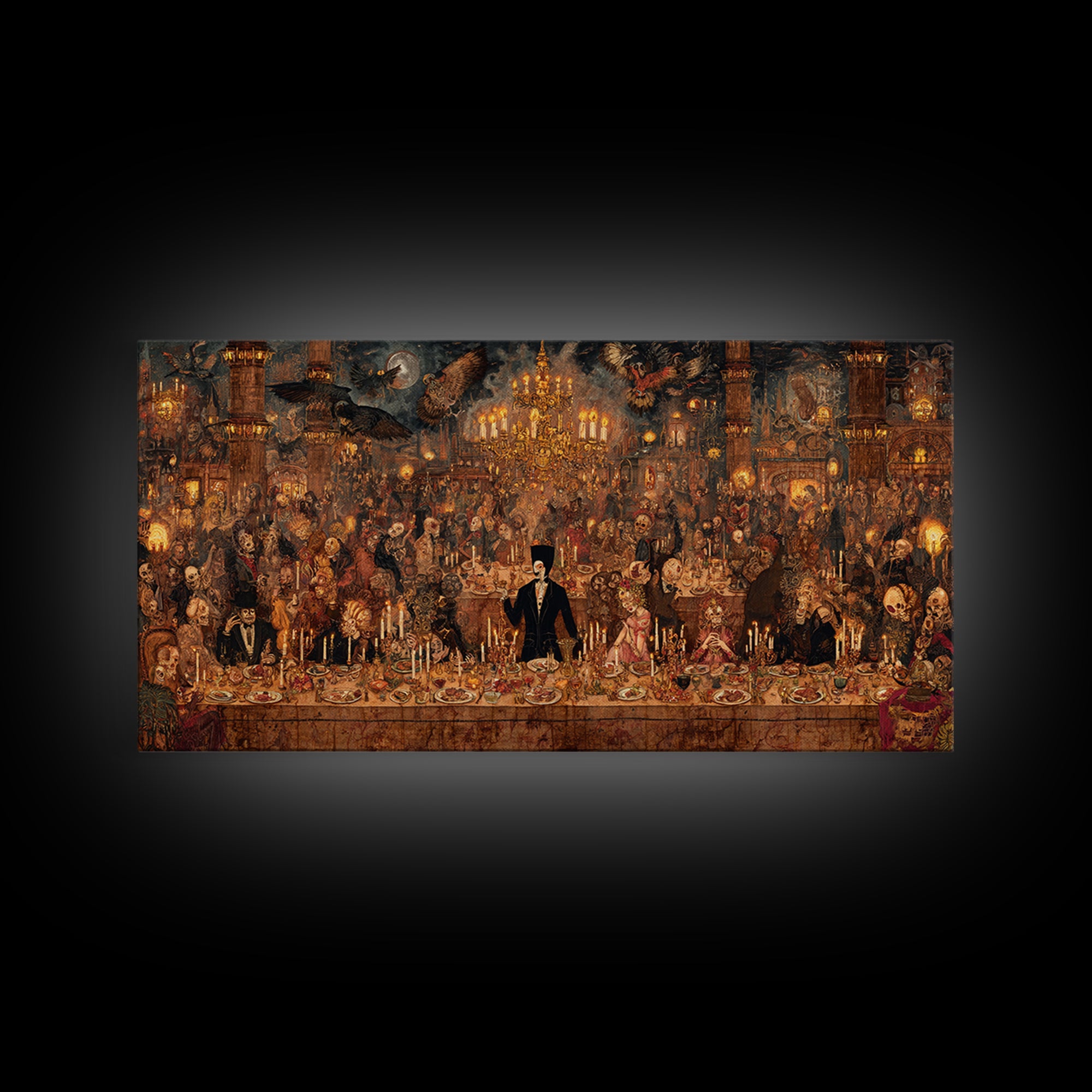 The Vampire Banquet, Grotesque Carnival Art, Wide Panoramic Art, Dark Halloween Decor, Canvas Print, Halloween Wall Art, Spooky Wall Decor