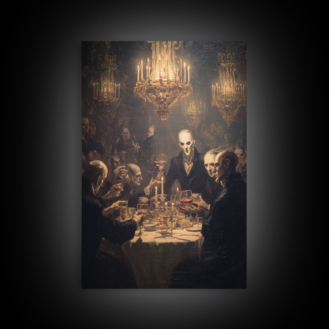 The Vampire Banquet, Expressionist Gothic Art, Vertical Wall Art, Dark Fantasy Wall Art, Framed Canvas Print, Halloween Wall Art