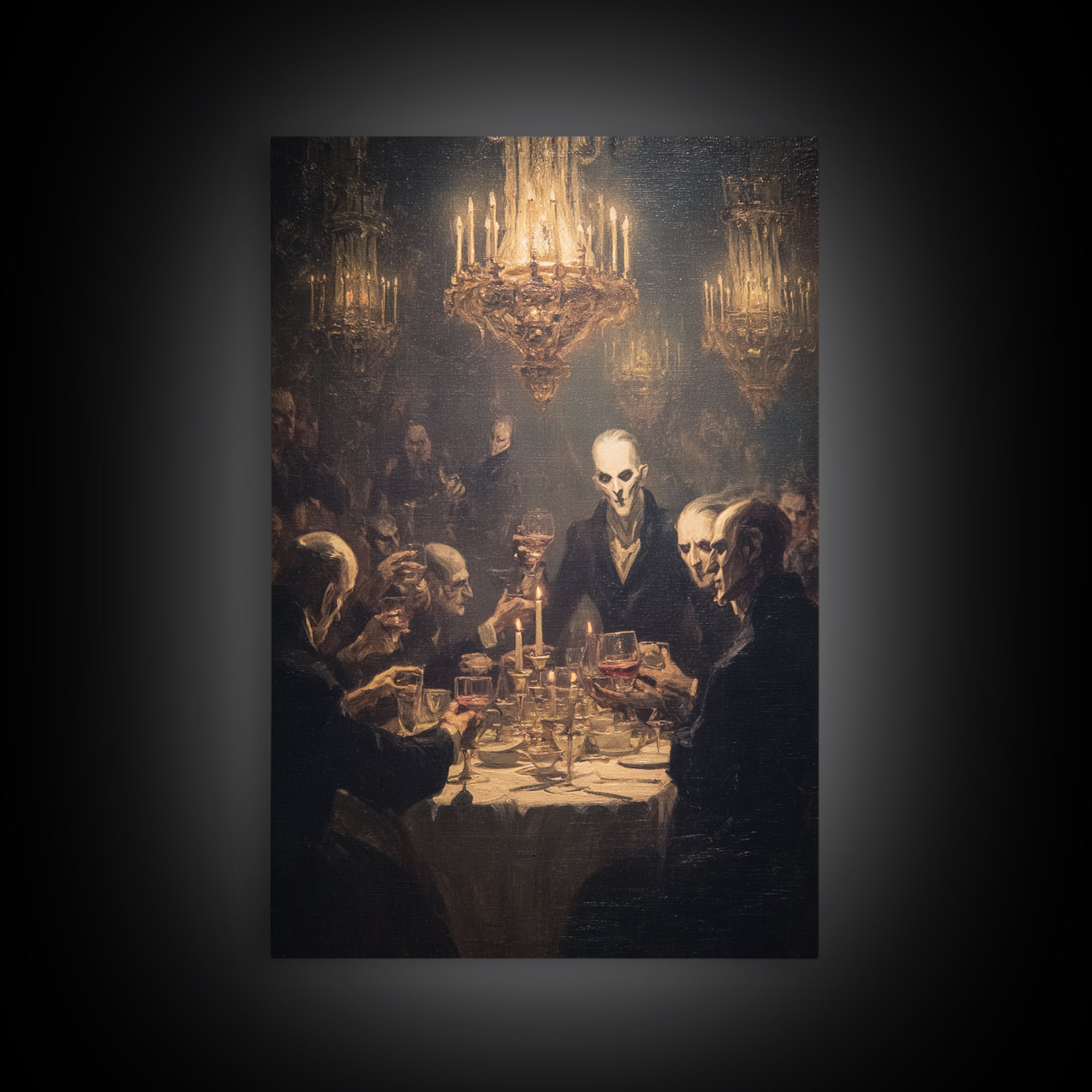 The Vampire Banquet, Expressionist Gothic Art, Vertical Wall Art, Dark Fantasy Wall Art, Framed Canvas Print, Halloween Wall Art