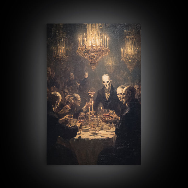 The Vampire Banquet, Expressionist Gothic Art, Vertical Wall Art, Dark Fantasy Wall Art, Framed Canvas Print, Halloween Wall Art