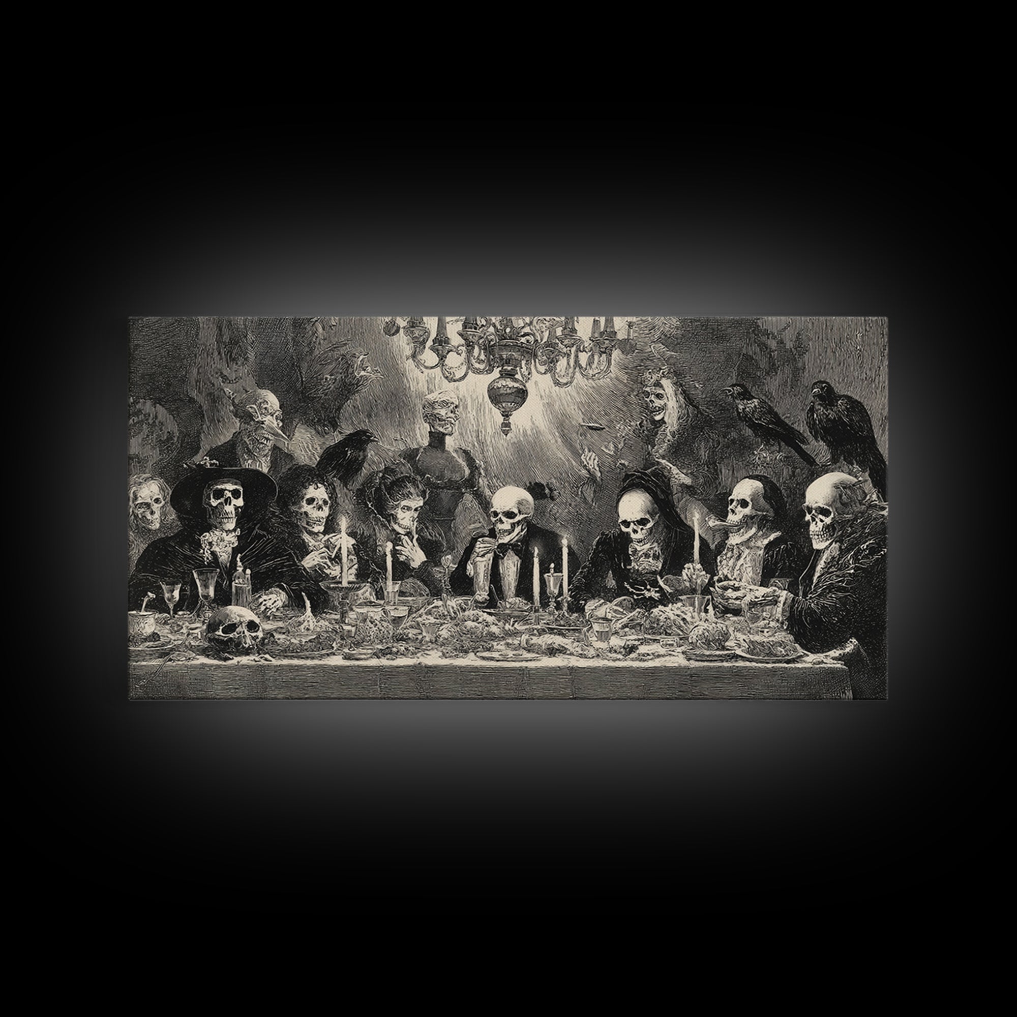 The Vampire Banquet, Macabre Folk Print Art, Wide Panoramic Art, Dark Fantasy Wall Art, Framed Canvas Print, Halloween Wall Art