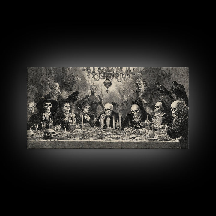 The Vampire Banquet, Macabre Folk Print Art, Wide Panoramic Art, Dark Fantasy Wall Art, Framed Canvas Print, Halloween Wall Art