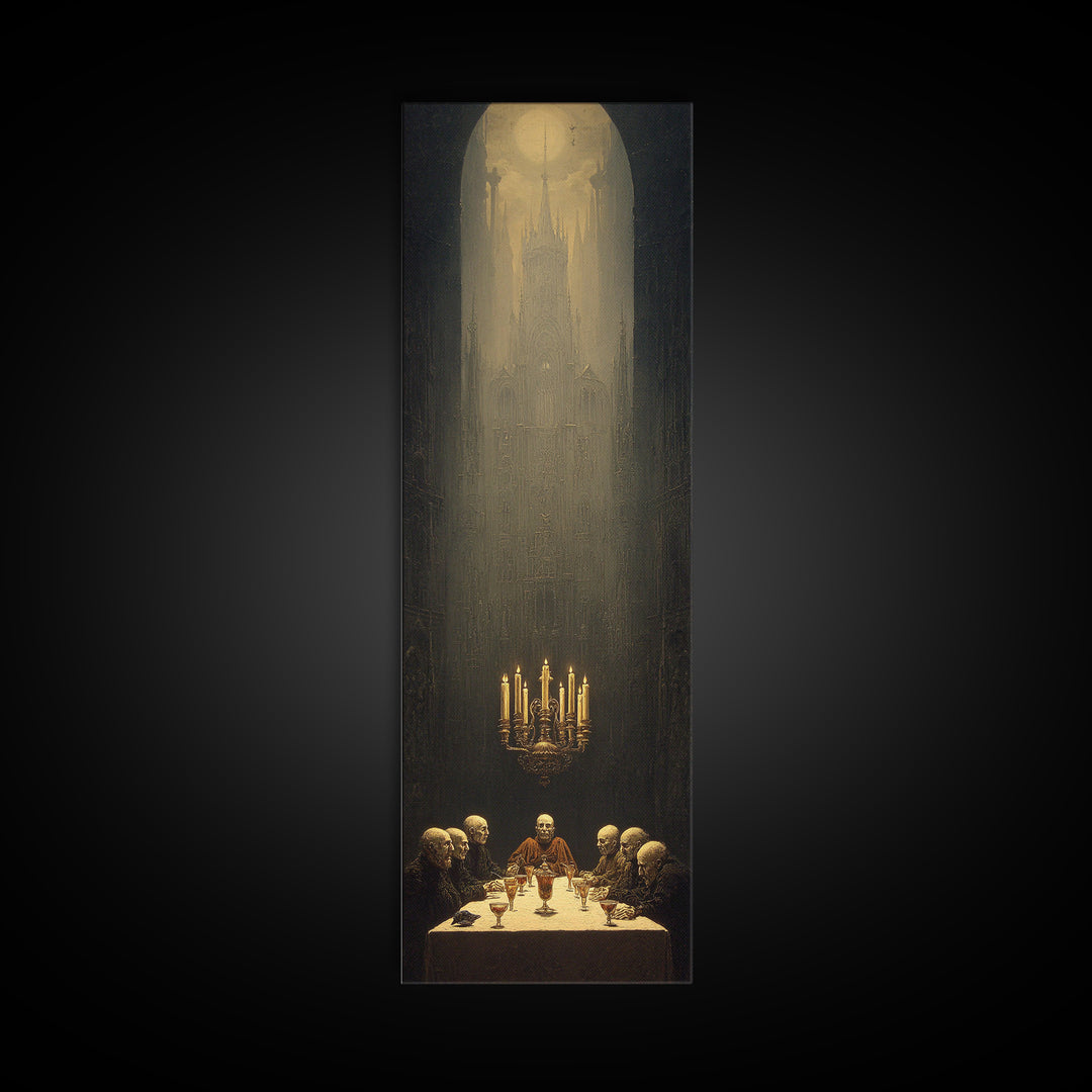 The Vampire Banquet, Surreal Apocalyptic Art, Tall Narrow Wall Art, Dark Halloween Decor, Framed Canvas Print, Halloween Wall Art