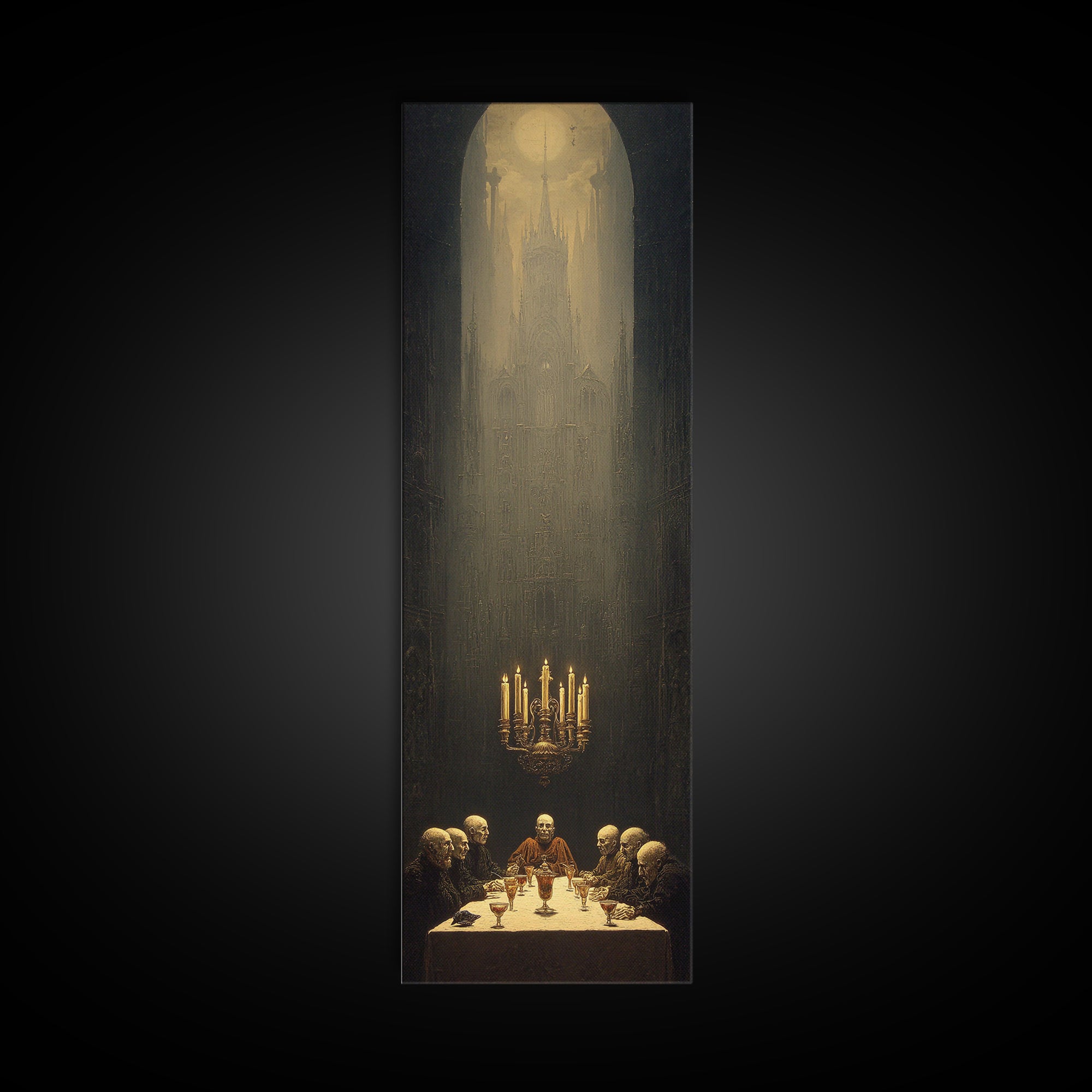 The Vampire Banquet, Surreal Apocalyptic Art, Tall Narrow Wall Art, Dark Halloween Decor, Framed Canvas Print, Halloween Wall Art