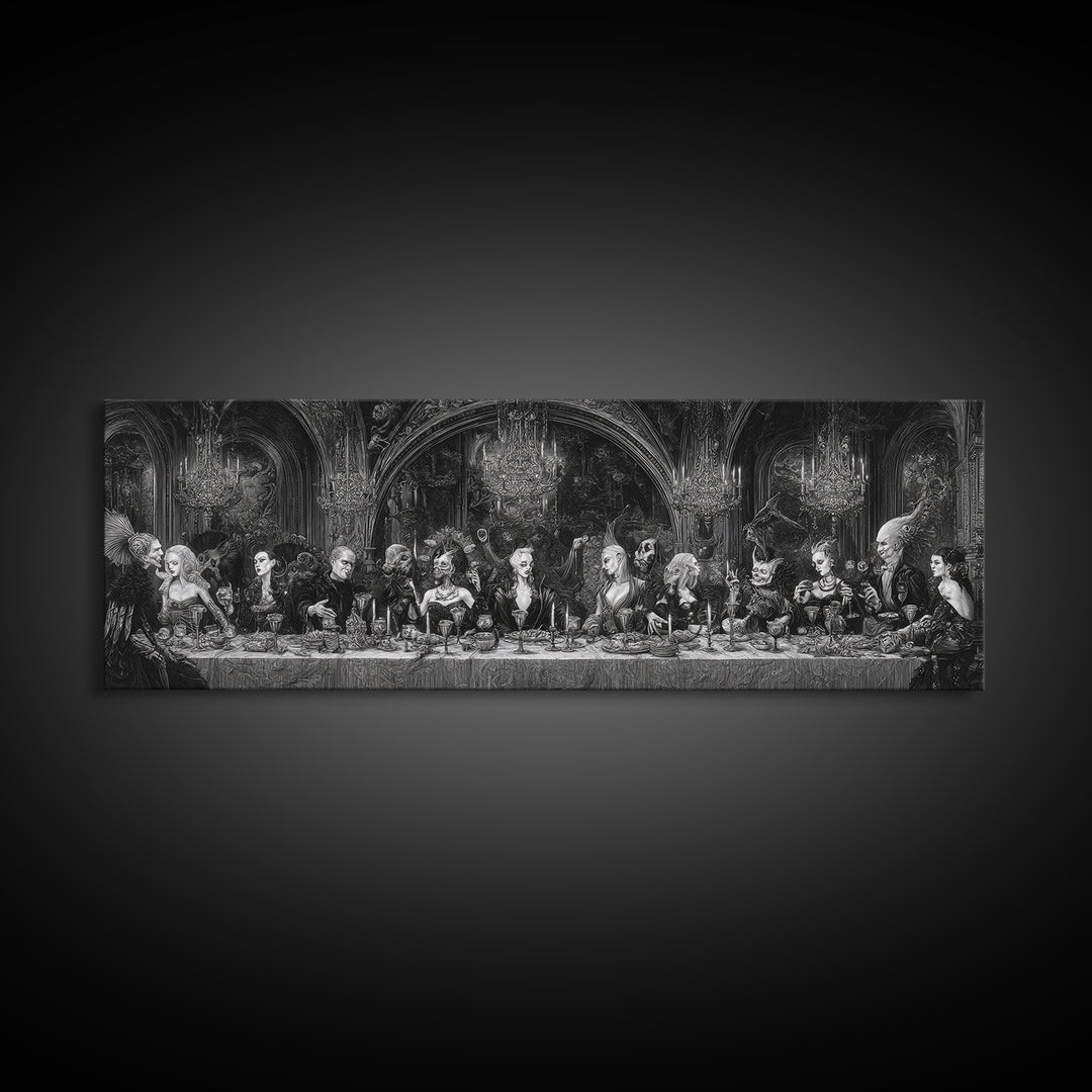 The Vampire Banquet, Biomechanical Horror Art, Extra Wide Wall Art, Dark Halloween Decor, Canvas Print, Halloween Wall Art, Horror Wall Art