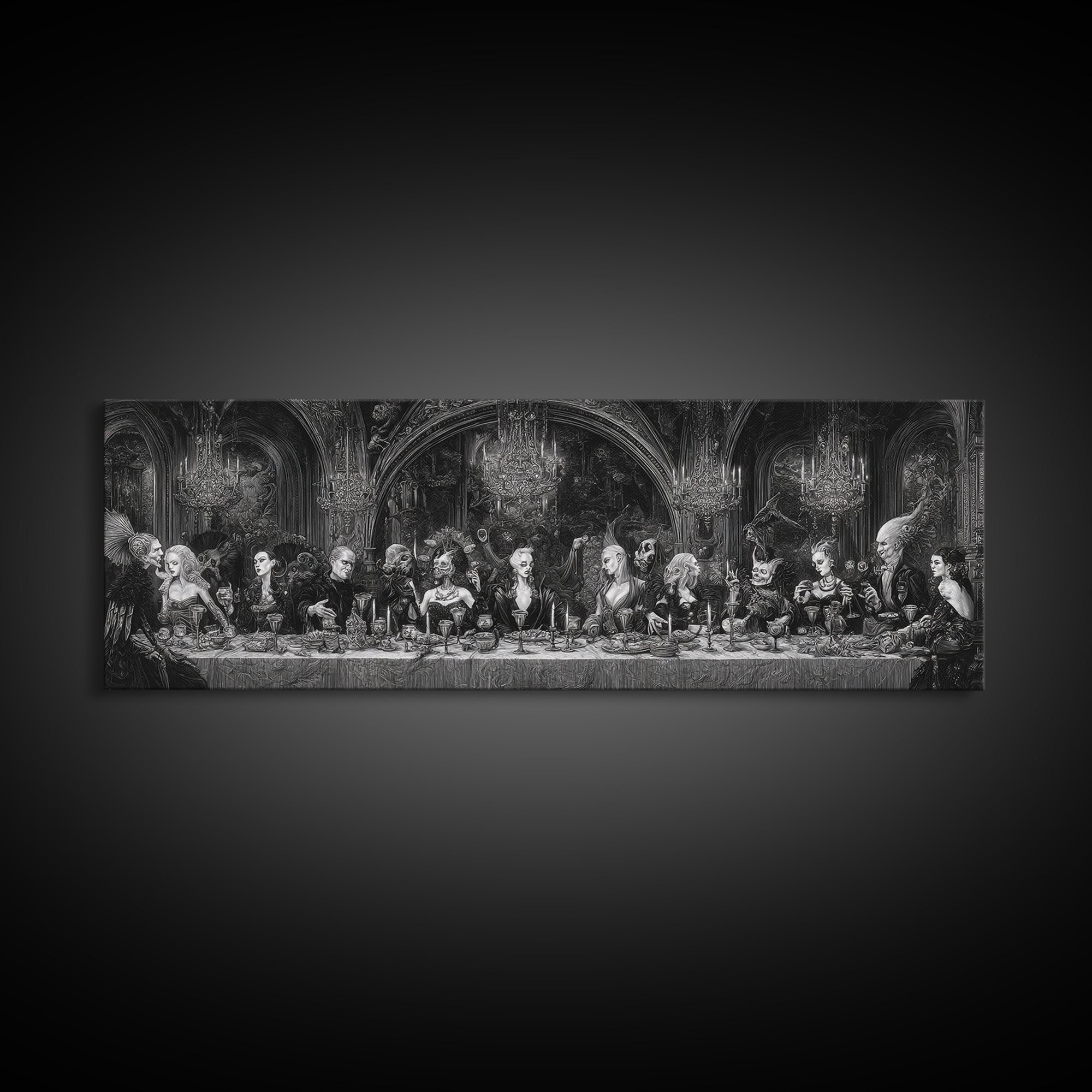 The Vampire Banquet, Biomechanical Horror Art, Extra Wide Wall Art, Dark Halloween Decor, Canvas Print, Halloween Wall Art, Horror Wall Art