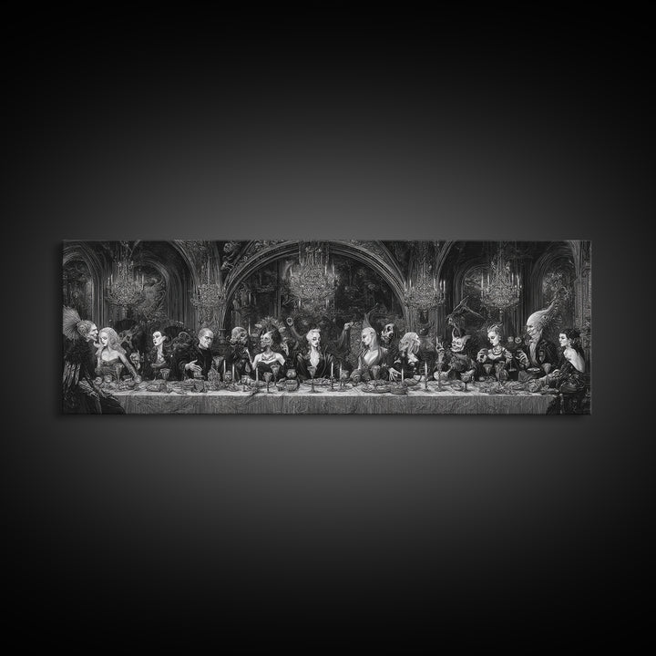 The Vampire Banquet, Biomechanical Horror Art, Extra Wide Wall Art, Dark Halloween Decor, Canvas Print, Halloween Wall Art, Horror Wall Art