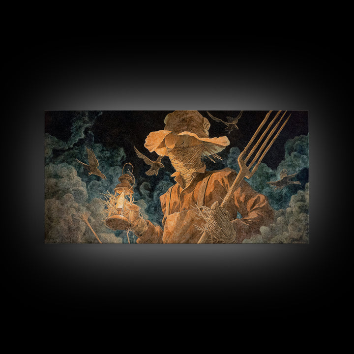 The Scarecrow Uprising, Visionary Gothic Art, Wide Panoramic Art, Dark Halloween Decor, Canvas Print, Halloween Wall Art