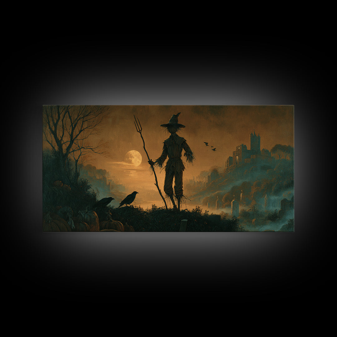 The Scarecrow Uprising, Romantic Gothic Landscape, Wide Panoramic Art, Macabre Wall Art, Canvas Print, Halloween Wall Art