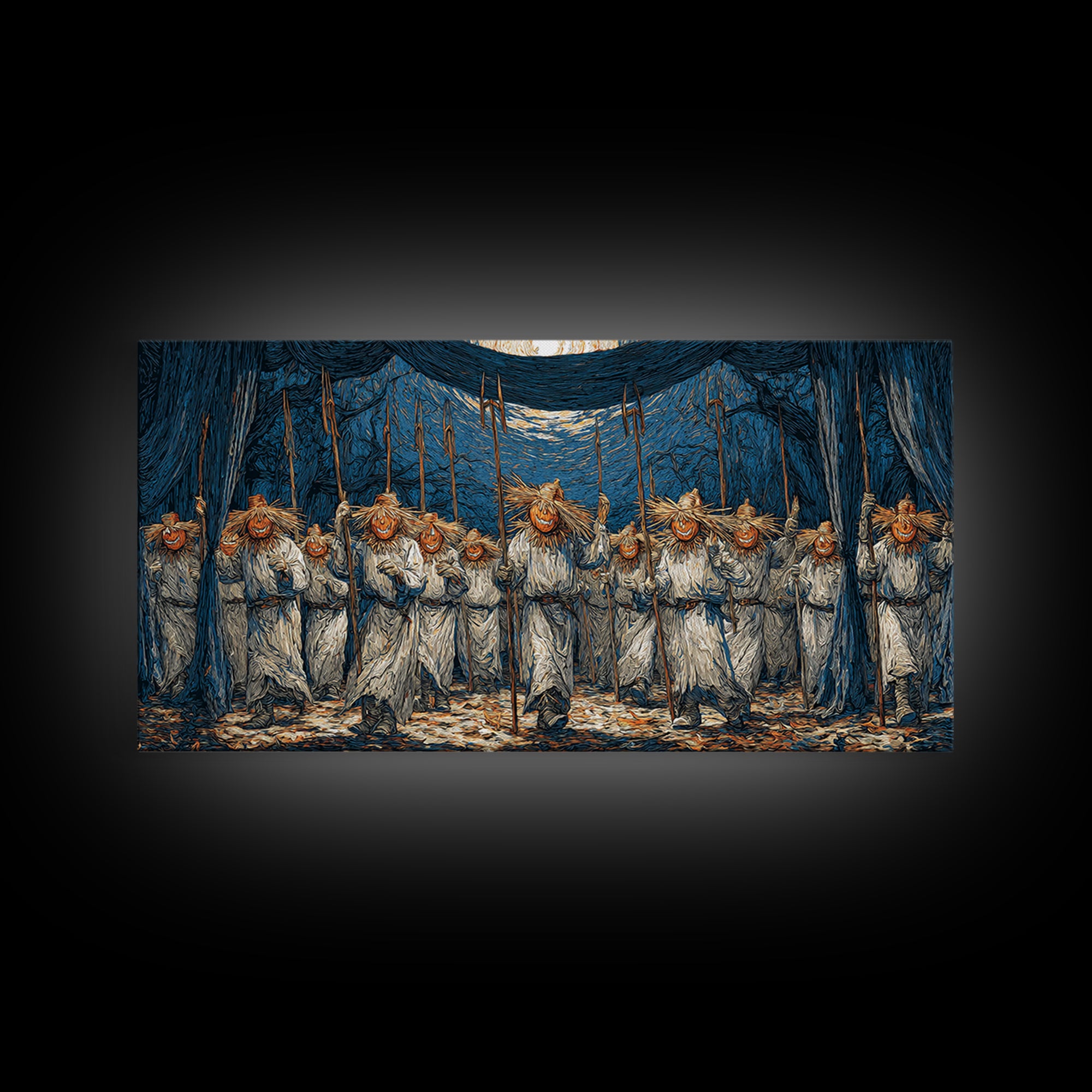The Scarecrow Uprising, Expressionist Gothic Art, Wide Panoramic Art, Macabre Wall Art, Framed Canvas Print, Halloween Wall Art