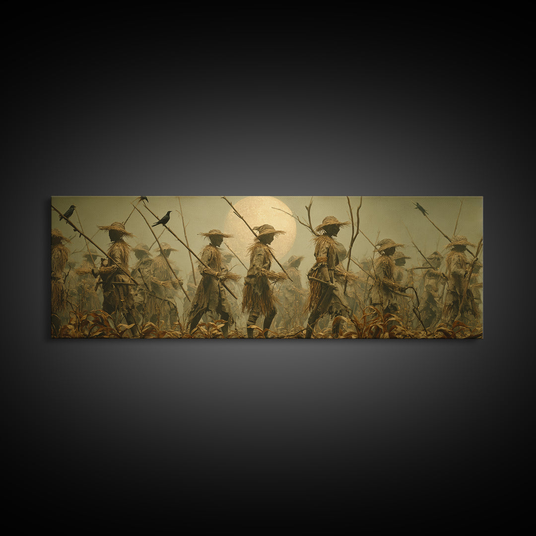 The Scarecrow Uprising, Surreal Apocalyptic Art, Extra Wide Wall Art, Macabre Wall Art, Canvas Print, Halloween Wall Art