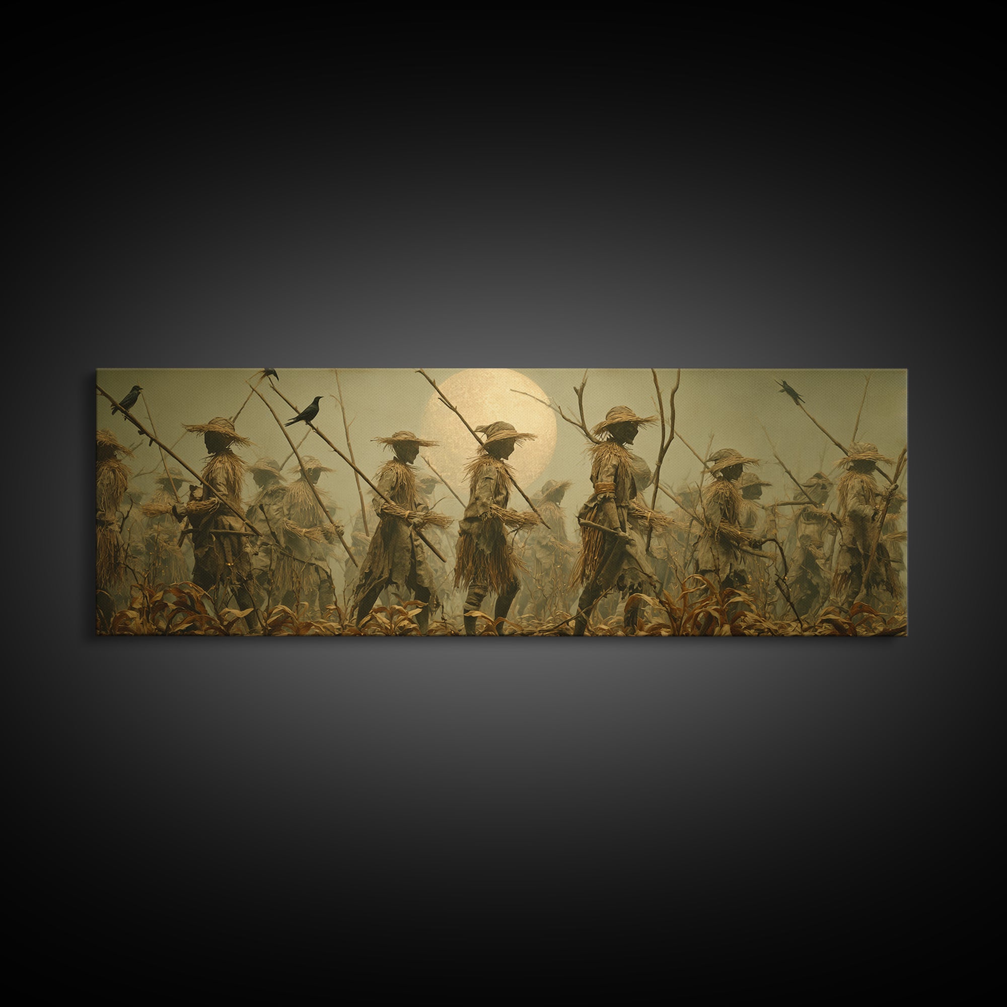 The Scarecrow Uprising, Surreal Apocalyptic Art, Extra Wide Wall Art, Macabre Wall Art, Canvas Print, Halloween Wall Art