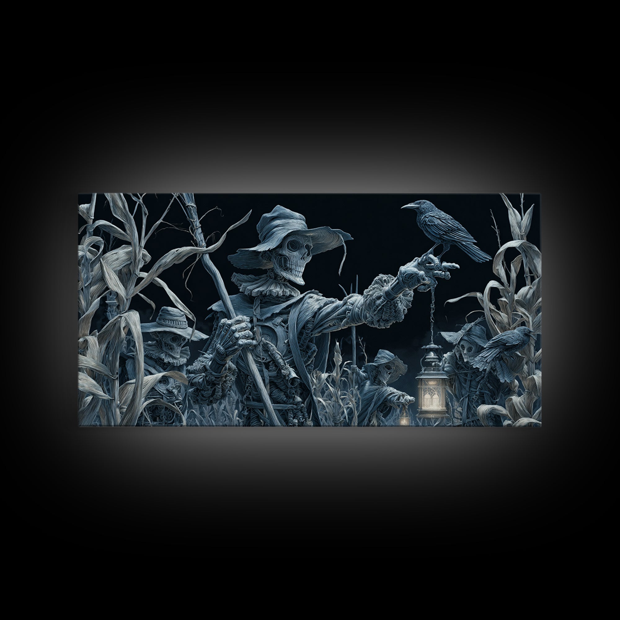 The Scarecrow Uprising, Biomechanical Horror Art, Wide Panoramic Art, Macabre Wall Art, Framed Canvas Print, Halloween Wall Art