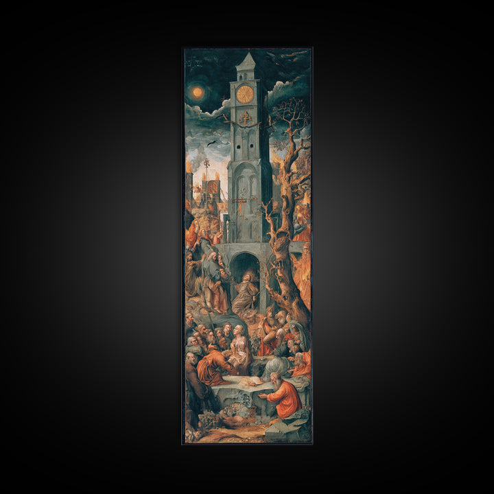 The Thirteenth Bell, Dark Renaissance Art, Tall Narrow Wall Art, Gothic Horror Wall Art, Framed Canvas Print, Halloween Wall Art
