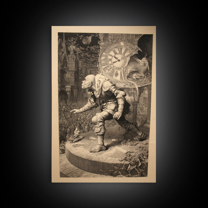 The Thirteenth Bell, Renaissance Engraving Art, Vertical Wall Art, Macabre Wall Art, Canvas Print, Halloween Wall Art