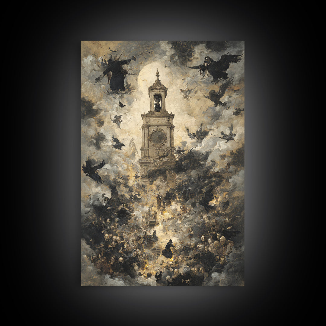 The Thirteenth Bell, Dark Romantic Horror Art, Vertical Wall Art, Dark Halloween Decor, Framed Canvas Print, Halloween Wall Art