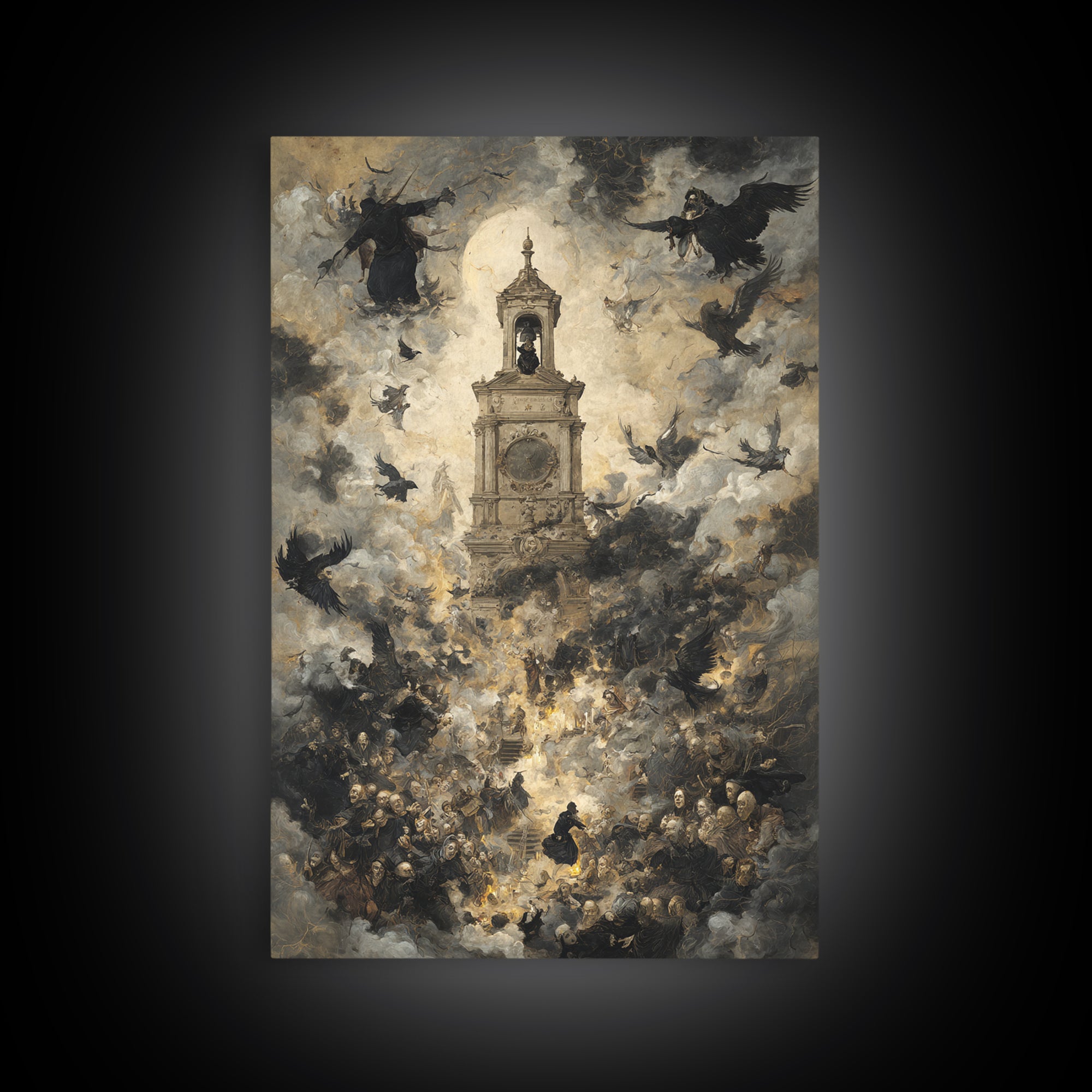 The Thirteenth Bell, Dark Romantic Horror Art, Vertical Wall Art, Dark Halloween Decor, Framed Canvas Print, Halloween Wall Art