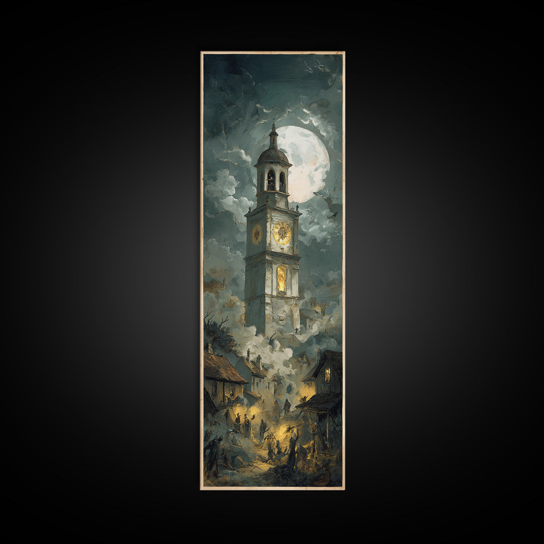 The Thirteenth Bell, Gothic Nightmare Art, Tall Narrow Wall Art, Gothic Horror Wall Art, Framed Canvas Print, Halloween Wall Art