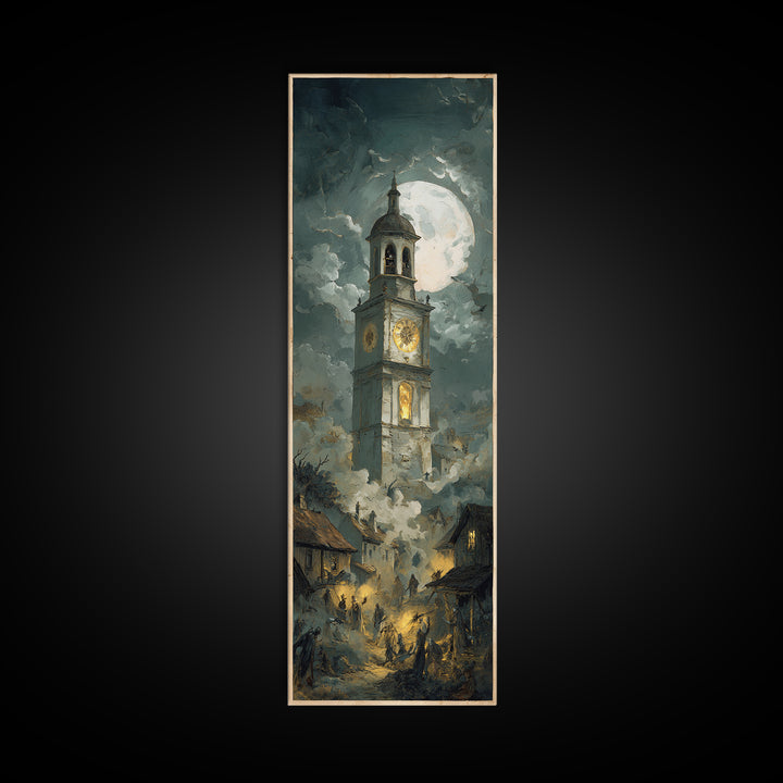 The Thirteenth Bell, Gothic Nightmare Art, Tall Narrow Wall Art, Gothic Horror Wall Art, Framed Canvas Print, Halloween Wall Art
