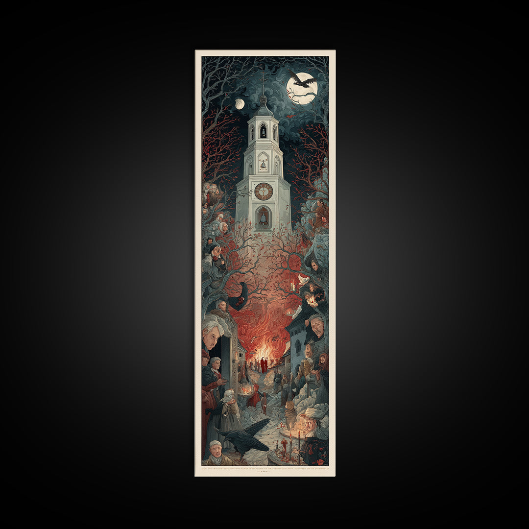 The Thirteenth Bell, Visionary Gothic Art, Tall Narrow Wall Art, Dark Fantasy Wall Art, Framed Canvas Print, Halloween Wall Art